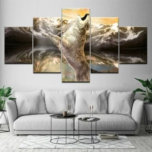 Animals Wolf Mountain 5 Piece Canvas Print Wall Art Poster Home Decoration - Picture 1 of 4