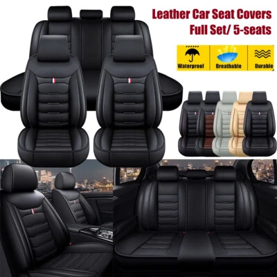 Car Seat Cover 5 Seats Full Set Luxury Leatherette Front Rear Back Cushion - Image 1 of 4