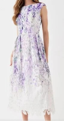 Coast Lilac/White Floral Lace Midi Dress Size 16 RRP £159 Wedding/Races  - Image 1 of 4