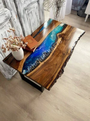 Epoxy Resin Dining Coffee Table Top Custom Design Live Edge Table Christmas Deco - Image 1 of 4