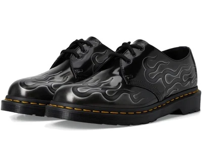 NEW Dr Martens 1461 Inferno Arcadia Shoes Men's 8 Woman's 9 Black Silver Flames - Image 1 of 4