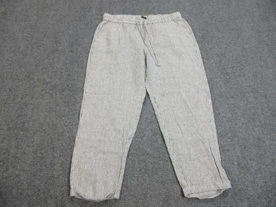 Pantalones J Crew para mujer 12 grises blancos a rayas mezcla de lino cordón informales verano Foto 1 de 4