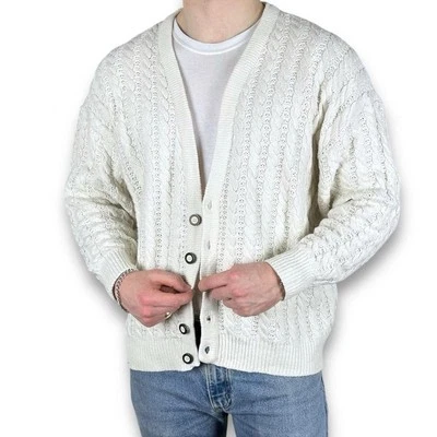 Vintage Northern Reflections Cable Knit Cardigan Sweater, Cream, Large (SWT1544) - Image 1 of 4