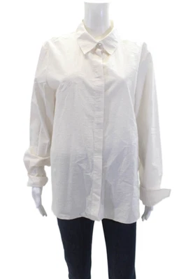 Camisa Theory para mujer de algodón con cuello a rayas manga larga con botones blanca talla XL Foto 1 de 4