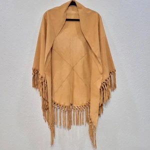 Vera Pelle Italy One Size Suede Leather Fringe Cape Golden Yellow Western Boho - Picture 1 of 6