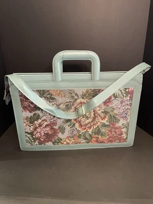 1980s Briefcase Floral Tapestry Green Detachable Strap Carry Case Retro Style - Image 1 of 4