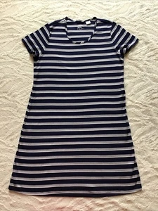 Lands’ End Blue & White Striped Round Neck Stretch Knit Shift Dress - Size M - Foto 1 di 6