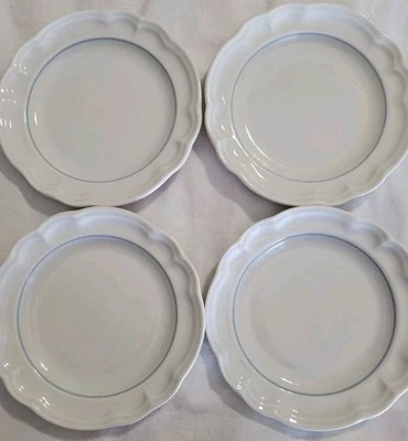 Platos de postre recuerdo Pfaltzgraff 4 bordes festoneados rayas azul-gris LEER Foto 1 de 4