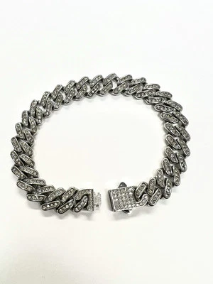"Brazalete Miami Cuban Ice Cz acero inoxidable para hombre 8"" pulgadas 11 mm de ancho" Foto 1 de 4