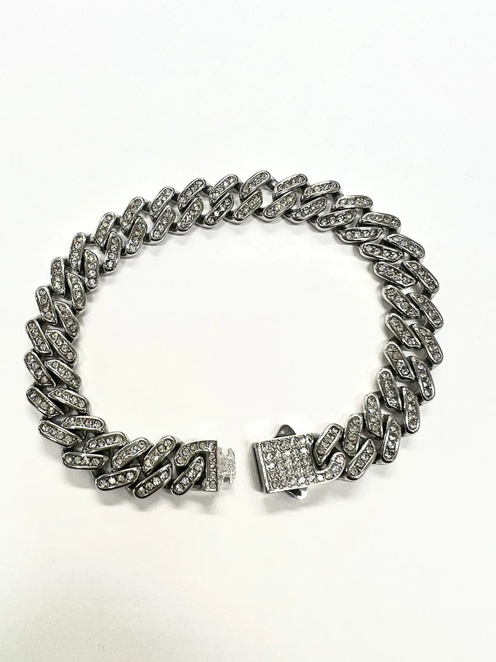 "Brazalete Miami Cuban Ice Cz acero inoxidable para hombre 8"" pulgadas 11 mm de ancho" Foto 1 de 4