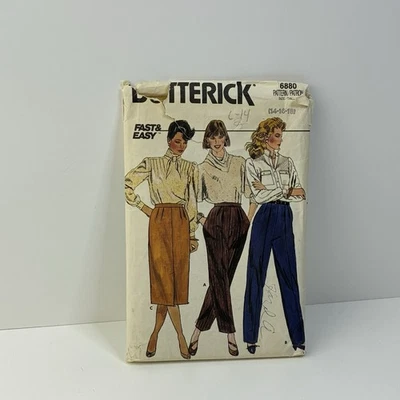 Pants Skirt Straight Tapered Pleats Pockets Size 14 CUT Pattern 6880 Vintage 80s - Image 1 of 2