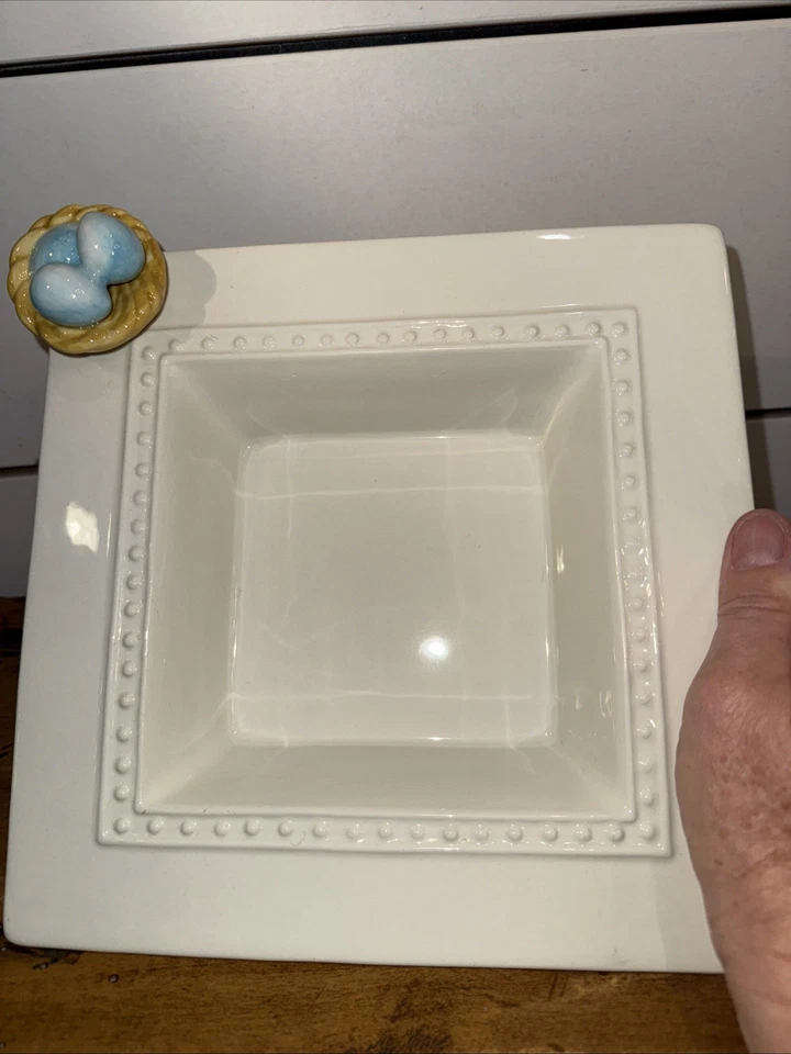 Plato cuadrado retirado Nora Fleming M5 punto perla con nido de pájaro mini Foto 1 de 4