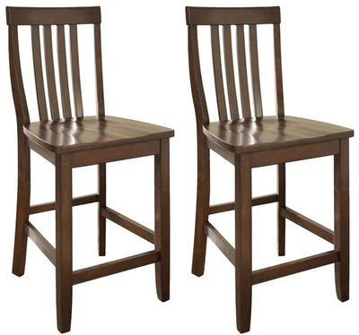 Crosley Furniture School House Wood Slat Back Counter Height Bar Stools Set o... - Image 1 of 4