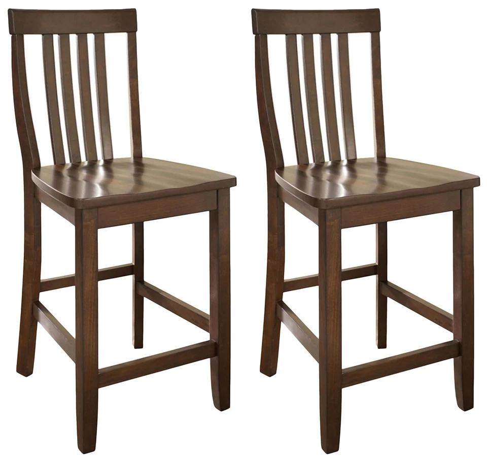 Crosley Furniture School House Wood Slat Back Counter Height Bar Stools Set o... - Image 1 of 4
