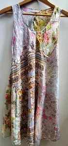 Johnny Was Dress M 100% Silk Tank Slip w/ Pockets Patchwork Pastel/Sepia Florals - Picture 1 of 11