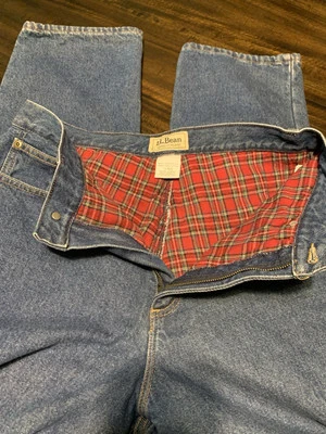 *Jeans LL Bean para mujer 12 regular calce relajado azul denim forrados de franela a cuadros Foto 1 de 4