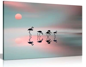 Impresión en lienzo enmarcada con reflejo de flamenco rosa y azul arte de pared decoración del hogar - Imagen 1 de 6