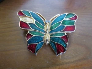 Beautiful red & green enamelled brooch gold coloured metal - Picture 1 of 4