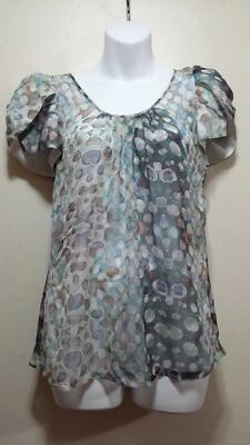 Blusa Walter Multicolor Aqua SEDA $169 Estampado de Burbujas Manga Tulipán ~ 0/4 M3020 Foto 1 de 4