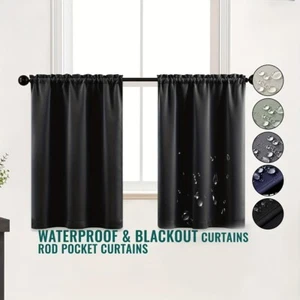 2 Panel Privacy Insulated Blackout Short Window Curtain Drapes Cafe Tier Kitchen - Picture 1 of 47