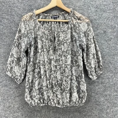Blusa Express Mujer XS Gris Floral Cuello Redondo Manga 3/4 Borlas Transpirable Foto 1 de 4