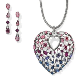NWTag Brighton ONE LOVE Heart Necklace Earrings Ombre Crystal Gift Set MSRP $196 - Bild 1 von 5