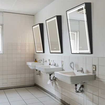 Espejo de tocador con marco negro inclinable fijo con iluminación LED de 36 pulgadas Foto 1 de 4