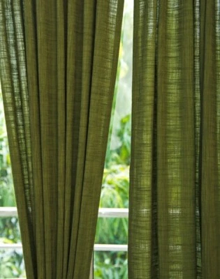 Linen curtain Olive Green Color Living Room two panels Bedroom Curtain Set - Image 1 of 4