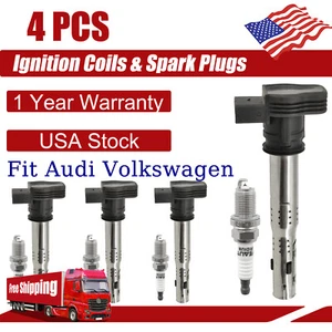 4 x Ignition Coils & 4 x Iridium Spark Plugs For Audi Q3 Quattro Q5 Volkswagen - Picture 1 of 10