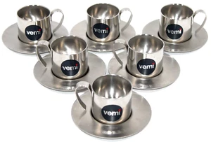 6 tazas y platillos de café espresso Vemi acero inoxidable 18/10 Italia vintage años 80 - Imagen 1 de 3