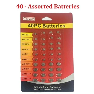 40 Assorted Super Alkaline Button Batteries Coin Cell Set Watch Calculator - Image 1 of 4