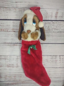 Vintage Sad Sam Puppy Dog Plush Christmas Stocking 1988 big eye stuffed animal - Picture 1 of 12