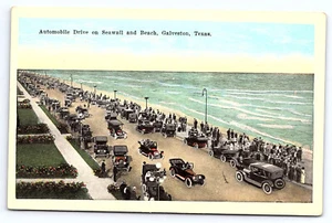 Automobile Drive Seawall Beach Galveston Texas Postcard 1930s B186 - Picture 1 of 2