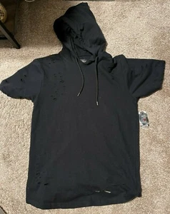 Galaxy by Harvic Hooded T-shirt with Holes in Body of Shirt Black New Size M - Picture 1 of 11