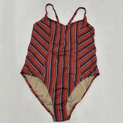 Traje de baño de una pieza Kona Sol para mujer talla grande con cordones en la espalda - rayas rojas 20 W Foto 1 de 3