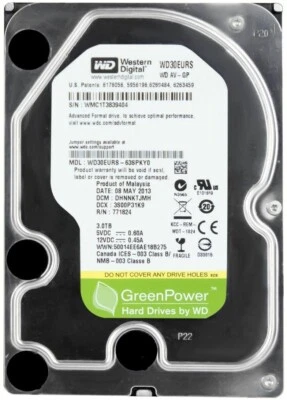 Western Digital 3TB Verde WD30EURS SATA II 64MB Cache 7200U/Min 3.5 " Pollici - Immagine 1 di 3