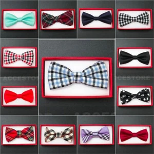 Boy's Straight Cut Solid Pre-tied Bow tie Kid's Bowtie Wedding Party Formal Tie - Picture 1 of 14
