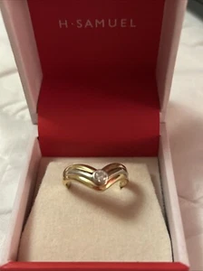 18ct  Tri Gold  Diamond (4mm) Solitaire Wishbone Ring Size N, 3.39g - Picture 1 of 11
