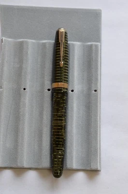 vintage fountain pen Parker Vacumatic green stripes gold trim button fill jewell - Image 1 of 4