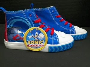 Sonic the Hedgehog Canvas High-Top Blue Let's Go Sneakers Shoes Youth Size 4 - Picture 1 of 7