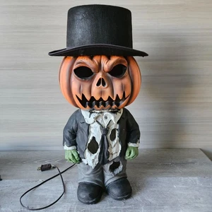 Halloween Pumpkin Head Jekyll Light-Up Decor 24" Tall Vintage Spooky Prop - Picture 1 of 17