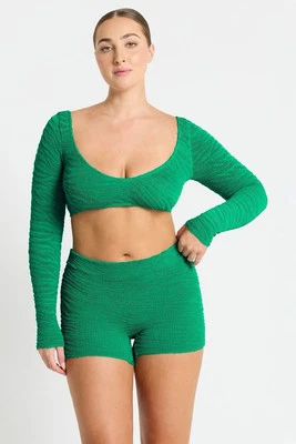 Top de bikini Bond Eye Sera Crop Emerald Tiger manga larga $220 TALLA ÚNICA Foto 1 de 4