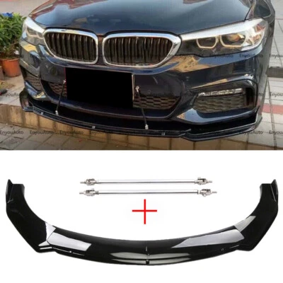 For BMW 118i 120i 128i Series Front Bumper Lip Spoiler + Strut Rods Glossy Black - Image 1 of 4