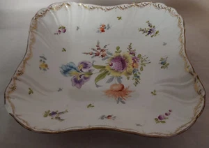 Vintage Dresden Germany quadratische Servierschale - wie besehen - Blumenmuster Distel Iris + - Bild 1 von 8