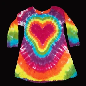 Tie Dye Ruffled Long Sleeve Dress Rainbow Heart 4T Toddler Girl Hippie Tye Dyed - Picture 1 of 1