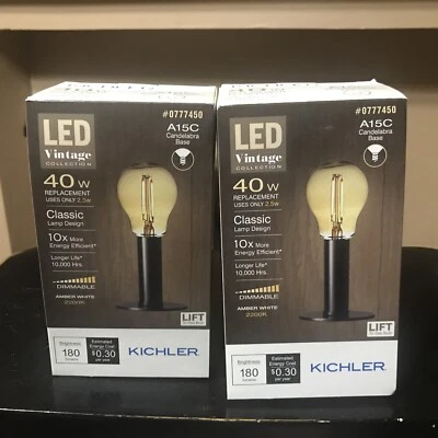 LOT OF 2 - Kichler 40W LED Vintage Collection Dimmable Light Bulb A15C candelbra - Image 1 of 4