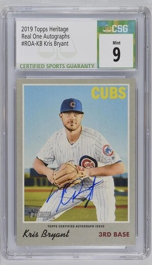 2019 TOPPS HERITAGE KRIS BRYANT REAL ONE AUTO AUTOGRAPH CSG 9  - Image 1 of 1