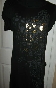 City Streets,Tunic,Black,Embellished  Cat Print ,Short Sleeve Open Rear Hem, XL - Picture 1 of 6