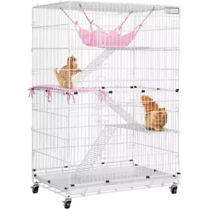 4-Tier Large Cat Cage Enclosure 46" Metal Pet Kennel Kitten House w/ 4 Wheels - Picture 1 of 7