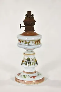 Antique Hand Painted Bristol Glass Oil Lamp, 19th c - Picture 1 of 8